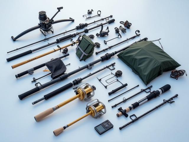 Equipo de pesca en hielo moderno y de alta gama.