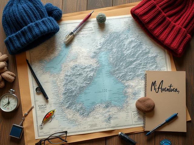 Mapa y equipo de planificación de viaje de aventura.