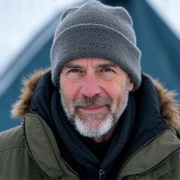 Retrato de Carlos Gómez en un refugio de pesca en hielo